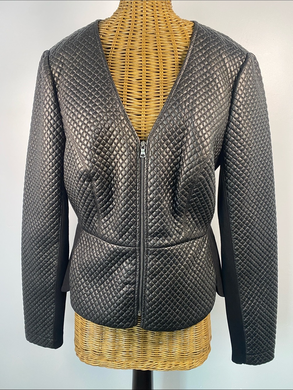 BCBGMaxAzria Quilted Black Leather-Effect Zip Jacket